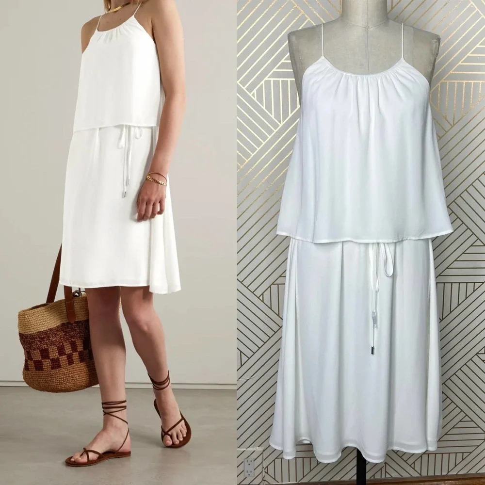 ATM Anthony Thomas Melilo Tie-detailed Georgette Midi Dress In Chalk Size Medium